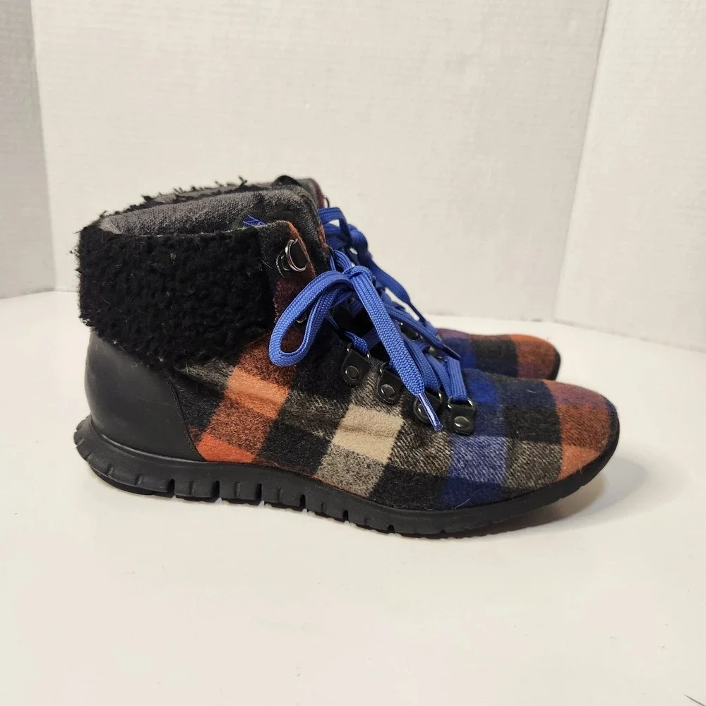 Cole Haan Womens‎ ZEROGRAND Hiker Boot Blue Plaid Womens Size 8B